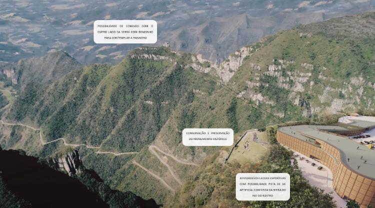 O novo complexo ocuparia a área do atual mirante, com vista para a Serra do Rio do Rastro - Divulgação - Divulgação