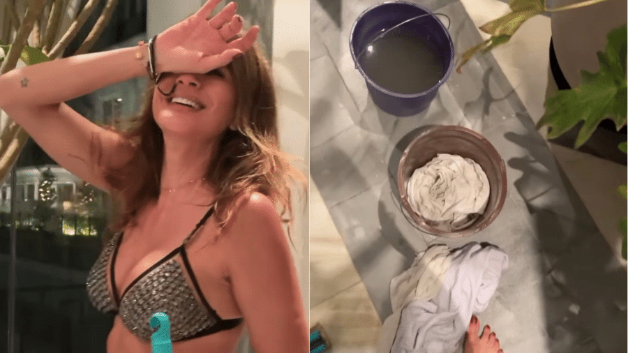 Luciana Gimenez mostrou baldes cheio de água e apareceu rindo ao tentar explicar alagamento em seu apartamento  - Reprodução/Instagram