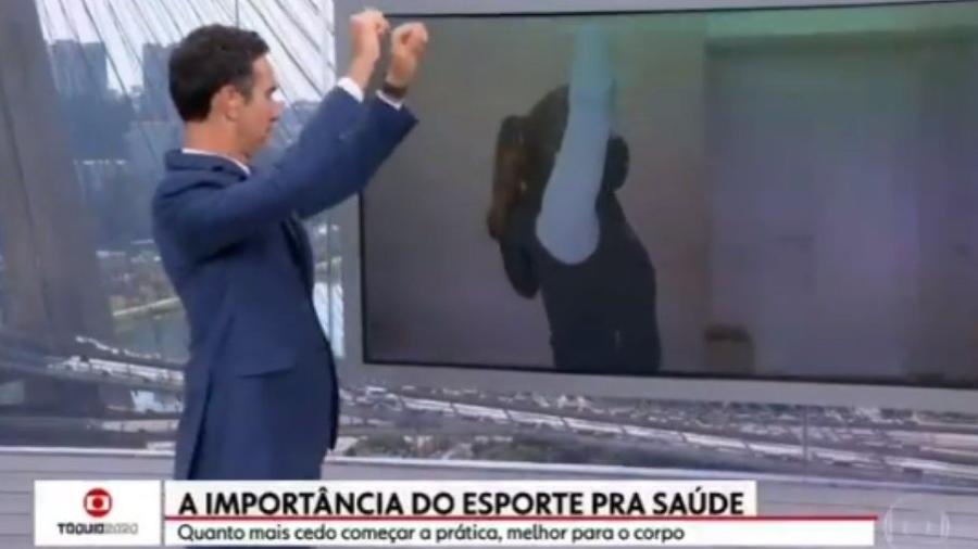 César Tralli se exercitou ao vivo SP1 - Reprodução: TV Globo