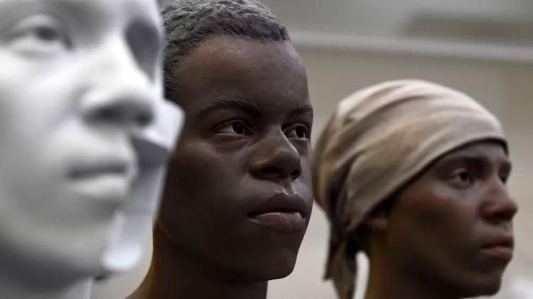 Reconstruções faciais baseadas em restos de esqueletos de afro-americanos escravizados que trabalharam em Catoctin Furnace, em Maryland, onde os cientistas também sequenciaram DNA antigo.