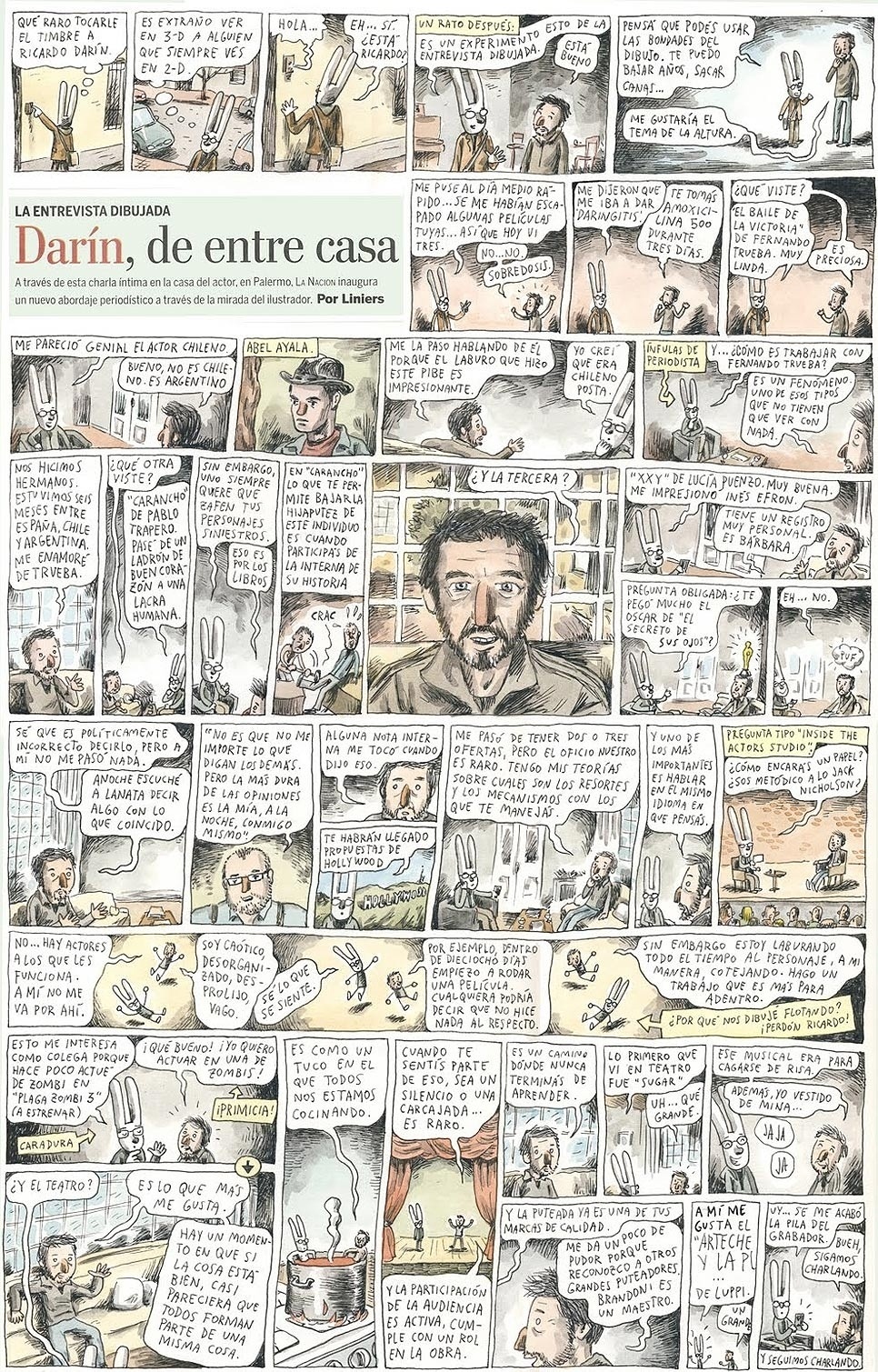 Entrevista com o ator Ricardo Darín feita pelo quadrinista Liniers - Divulgação/Macanudismo