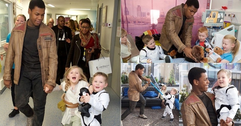 14.mar.2016 - O ator John Boyega, que interpreta o Finn em "Star Wars", visita crianças doentes no hospital The Royal London Hospital - Reprodução/Instagram/john_boyega
