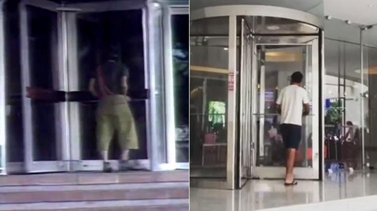 Porta giratória do hotel em Acapulco onde foi gravado "Chaves", em 1977 (à esquerda), e atualmente - Montagem/Reprodução/Arquivo pessoal - Montagem/Reprodução/Arquivo pessoal