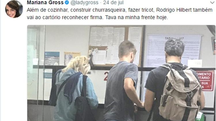 Jornalista da Globo Mariana Gross flagra Rodrigo Hilbert no cartório - Reprodução/Twitter - Reprodução/Twitter