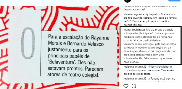 Leonardo Vieira critica até "sobrancelha fake" de protagonista de "Belaventura" - Reprodução/Instagram/colunapatriciakogut - Reprodução/Instagram/colunapatriciakogut