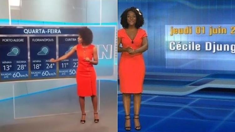 Maria Júlia Coutinho no "Jornal Nacional" e Cécile Djunga, apresentadora da previsão do tempo da TV belga - Montagem/UOL/Reprodução/Instagram/majucoutinhoreal - Montagem/UOL/Reprodução/Instagram/majucoutinhoreal