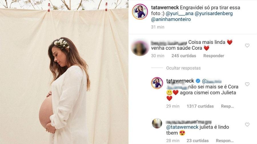 Tatá Werneck posta foto exibindo barrigão de 8 meses de gravidez e avisa seus seguidores que está em dúvida com o nome da filha - Reprodução/Instagram