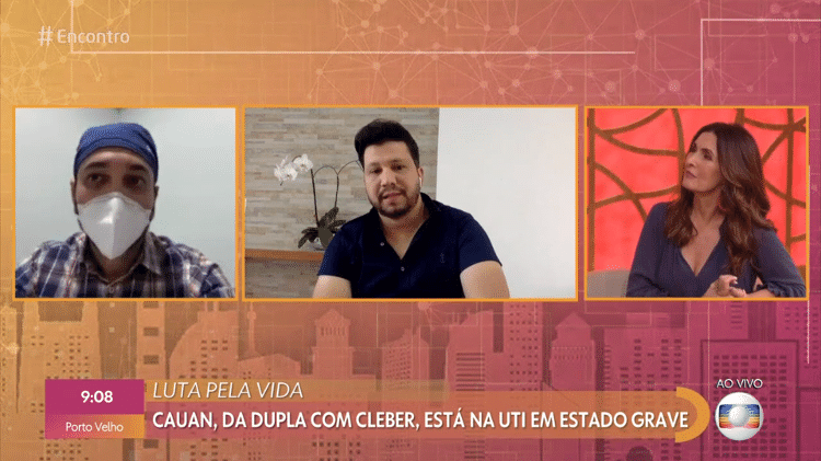 Fernando (à esq.), irmão do sertanejo Cauan, comparece com Cleber (no centro) ao 'Encontro' - Reprodução/Globoplay - Reprodução/Globoplay