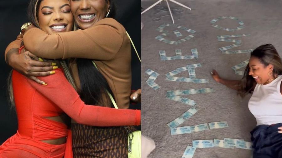 Ludmilla presenteia a mãe com notas de R$ 100 em formato de "eu te amo" no chão - Reprodução/Instagram
