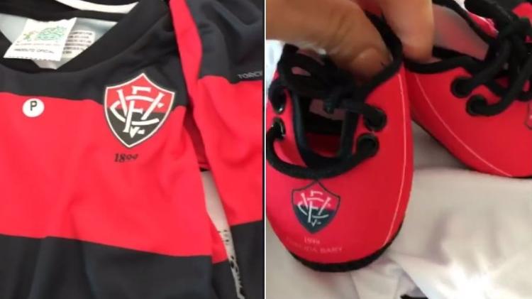 Uniformes tamanho mini do Vitória que Ivete Sangalo ganhou para as filhas gêmeas que espera - Reprodução/Instagram - Reprodução/Instagram