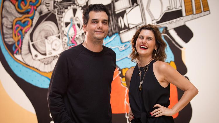 Wagner Moura e Simone Zuccolotto; entrevista do ator vai ao ar no programa "Cinejornal", do Canal Brasil - Aline Arruda/Divulgação - Aline Arruda/Divulgação