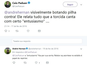 Em 2016, Caio Paduan reclamou do trabalho de André Hernan - Reprodução/Twitter - Reprodução/Twitter