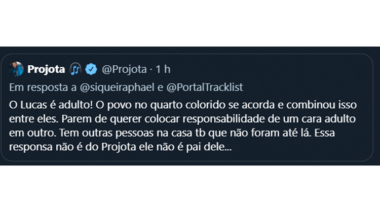 tweet de projota - Reprodução / Twitter - Reprodução / Twitter
