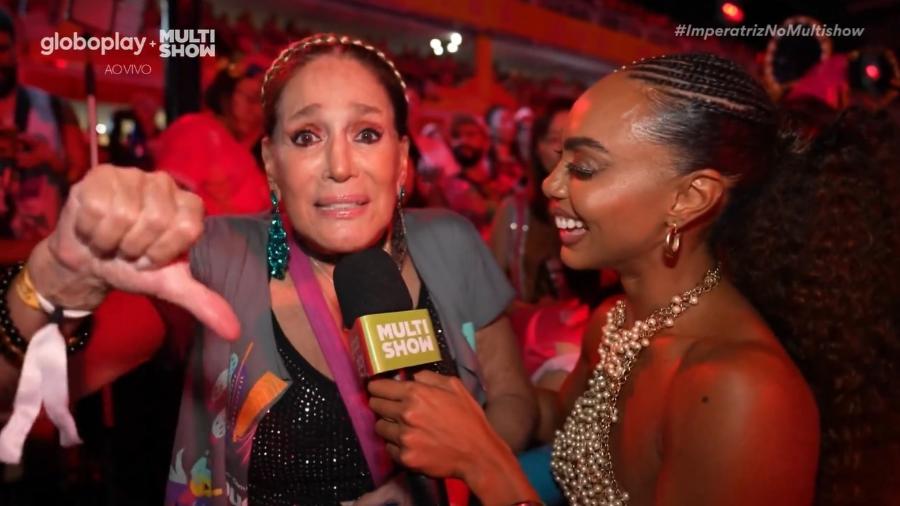 Susana Vieira em entrevista para Dandaria Mariana, no Multishow, durante o Desfile das Campeãs