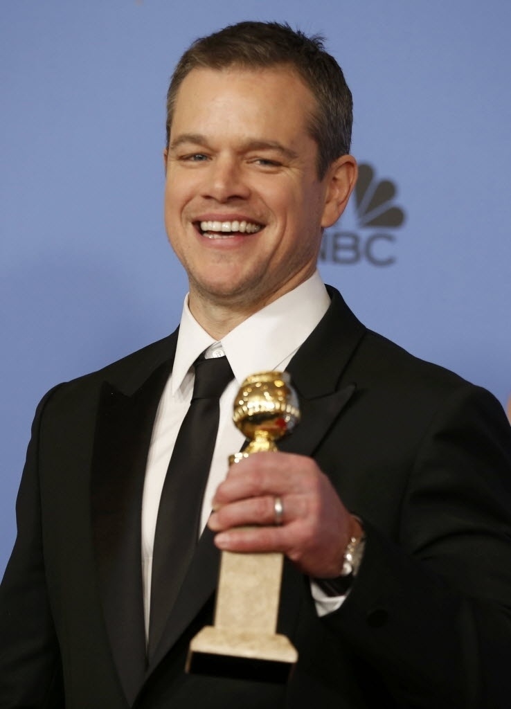10.jan.2016 - Matt Damon vence o Globo de Ouro 2016 na categoria melhor ator de comédia e musical por "Perdido em Marte" - REUTERS