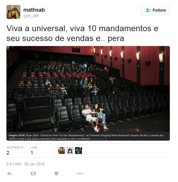 Internautas não perdoaram os assentos vazios em sessão de "Os Dez Mandamentos" - Reprodução/Twitter