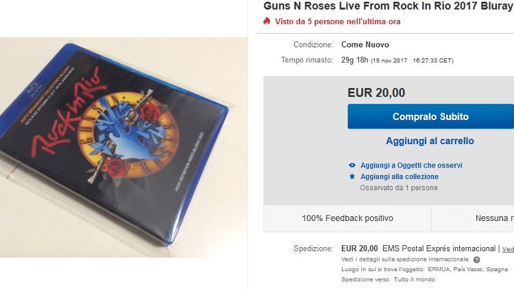 Internauta vende Blu-ray do show do Guns N´ Roses no Rock in Rio 2017 - Reprodução/eBay - Reprodução/eBay