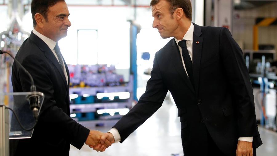 Carlos Ghosn e Emmanuel Macron - Yoshikazu Tsuno/AFP