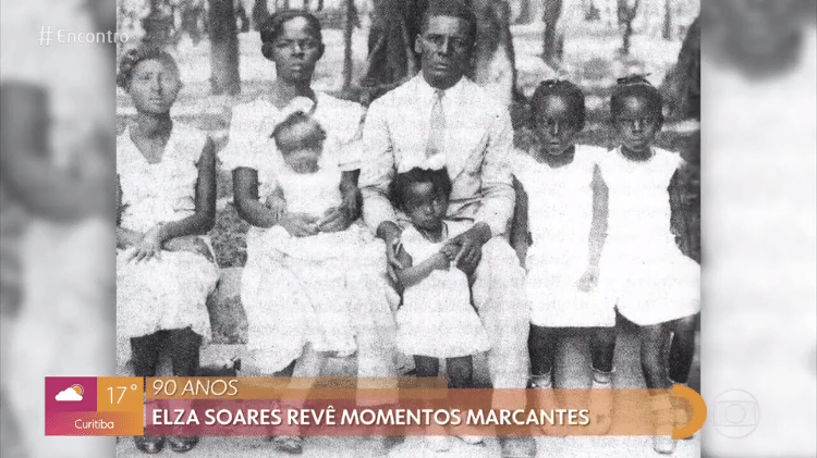 Elza Soares com os pais e os irmãos, em foto exibida no 'Encontro' - Reprodução/Globoplay - Reprodução/Globoplay
