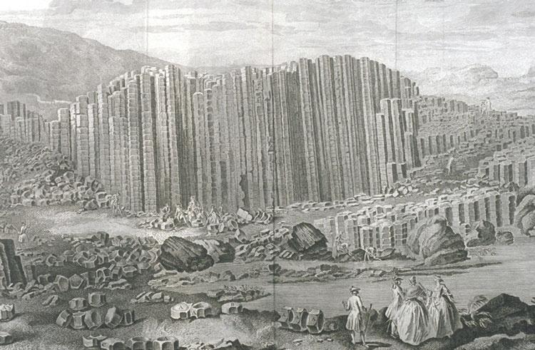 Gravura da obra de Susanna Drury "Uma Vista da Calçada dos Gigantes: Paisagem Leste", de 1768