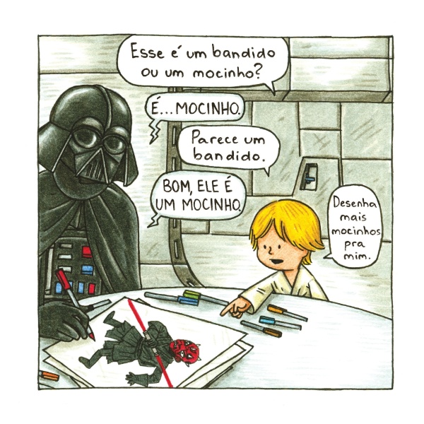 Vader desenha vilão Dath Maul para Luke, em página do livro "Darth Vader e Filho". HQ é inspirada na relação do artista Jeffrey Brown com seus dois filhos