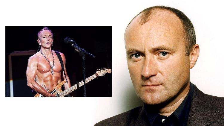 Os ingleses Phil Collen, do Def Leppard, e Phil Collins - Divulgação - Divulgação