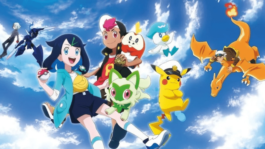 Grupo de protagonistas de 'Pokémon: Horizontes'