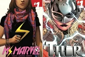 Miss Marvel é muçulmana, Thor, uma mulher e Hulk, um asiático, nas HQs em 2015 - Reprodução/Montagem UOL
