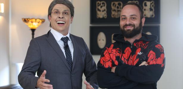 Ceará caracterizado de Sérgio Chapeleta, paródia do jornalista Sérgio Chapelin, ao lado do diretor geral, Rodrigo Giannetto - Edu Viana - Edu Viana