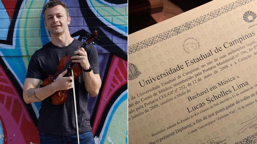 Lucas Lima mostra seu diploma de bacharel em música, pela Unicamp - Reprodução/Instagram