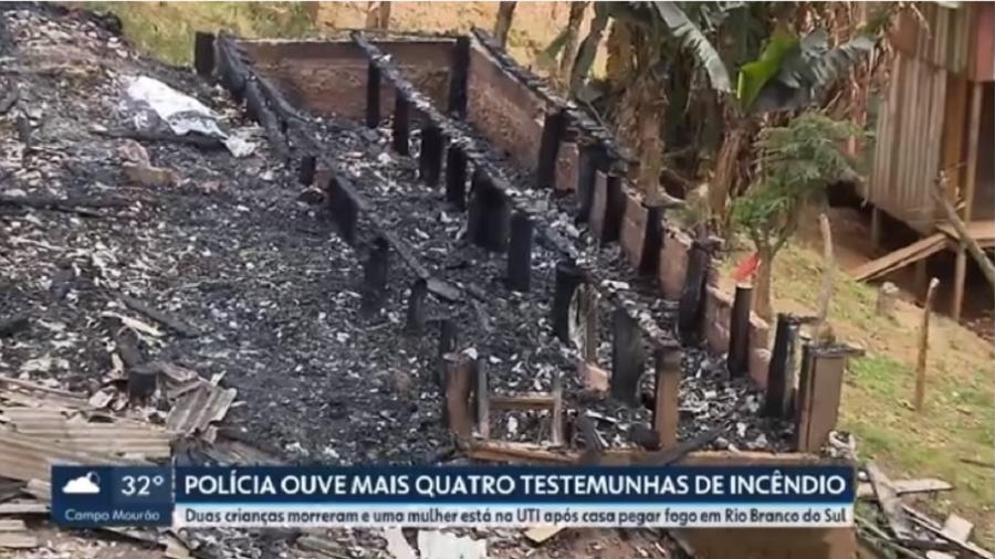 Local de casa que foi incendiada em Rio Branco do Sul (PR); duas crianças morreram - Reprodução/RPC