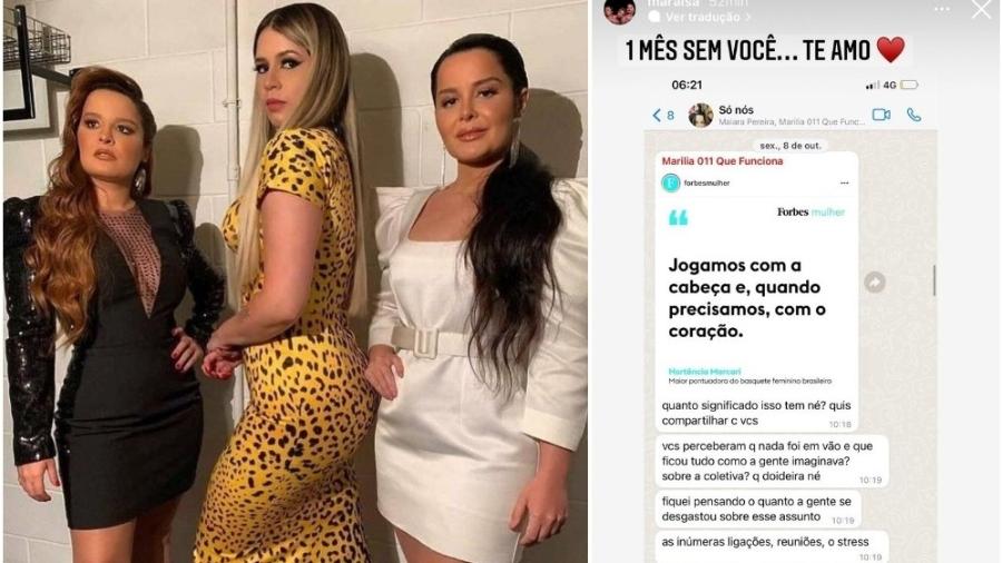 Maraisa mostrou print de conversa em grupo com Marília Mendonça e Maiara  - Reprodução: Instagram