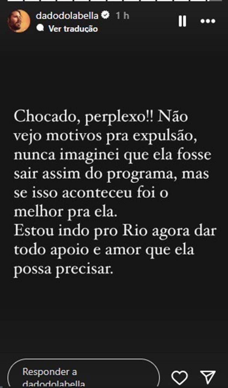 BBB 24: Dado Dolabella comenta expulsão de Wanessa Camargo