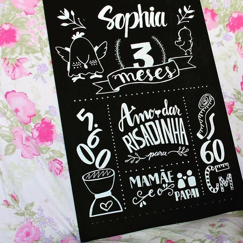 "chalkboard" tem espaço nas comemorações mês a mês dos bebês. Os quadros do Meu Tipo (www.instagram.com/meu.tipo/) - Divulgação