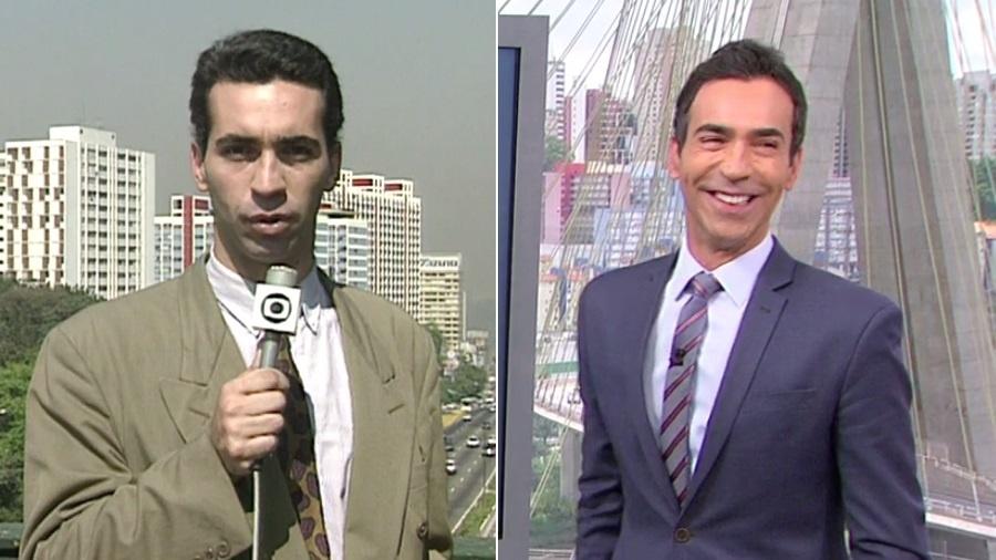 César Tralli revê no "SPTV 1ª Edição" reportagem feita por ele em 1995 - Montagem/Reprodução/TV Globo