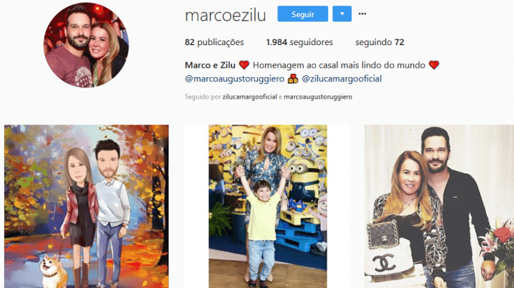 Perfil no Instagram criado para homenagear o casal Zilu Camargo e Marco Augusto Ruggiero - Reprodução/Instagram - Reprodução/Instagram