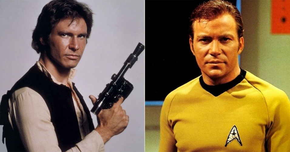 Chefes de nave - Apesar de ambos mandarem nas espaçonaves que utilizam, Han Solo e Capitão Kirk têm importâncias distintas para as séries a que pertencem. - Reprodução