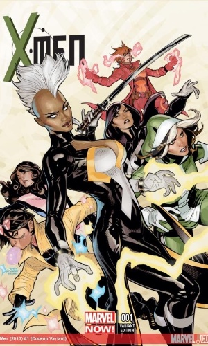 Desenho de Terry Dodson para capa alternativa de "X-Men", que trará as heroínas Tempestade, Vampira, Kitty Pride, Psylocke, Rachel Grey e Jubileu à frente do grupo de mutantes - Reprodução/Marvel.com
