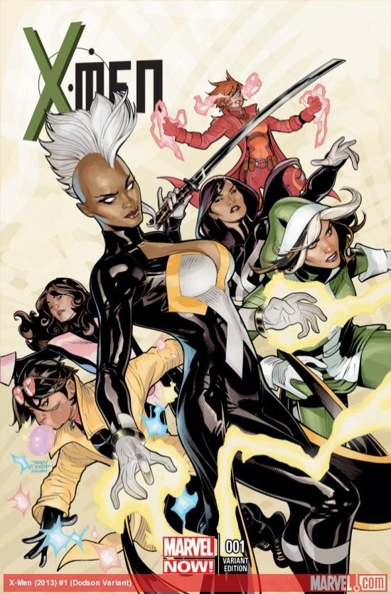 Desenho de Terry Dodson para capa alternativa de "X-Men", que trará as heroínas Tempestade, Vampira, Kitty Pride, Psylocke, Rachel Grey e Jubileu à frente do grupo de mutantes - Reprodução/Marvel.com