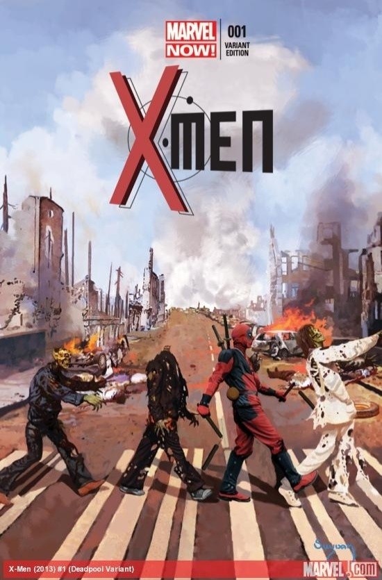 Versão alternativa da capa da nova "X-Men" usa o personagem Deadpool e faz citação à capa do disco dos Beatles "Abbey Road" - Reprodução/Marvel.com