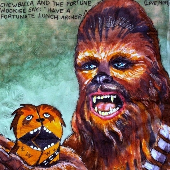 A artista e fotógrafa Nina Levy, de Nova York, encontrou uma forma criativa de divertir seus filhos na hora do lanche: ela desenha diariamente, há sete anos, os personagens favoritos das crianças em guardanapos, colocados em suas lancheiras da escola - Nina Levy/Caters