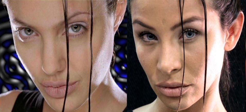 A dançarina e ex-"A Fazenda" Piu-Piu faz biquinho para ficar parecida com Angelina Jolie em"Tomb Raider", ao participar do quadro "Transformação" do programa "TV Fama"