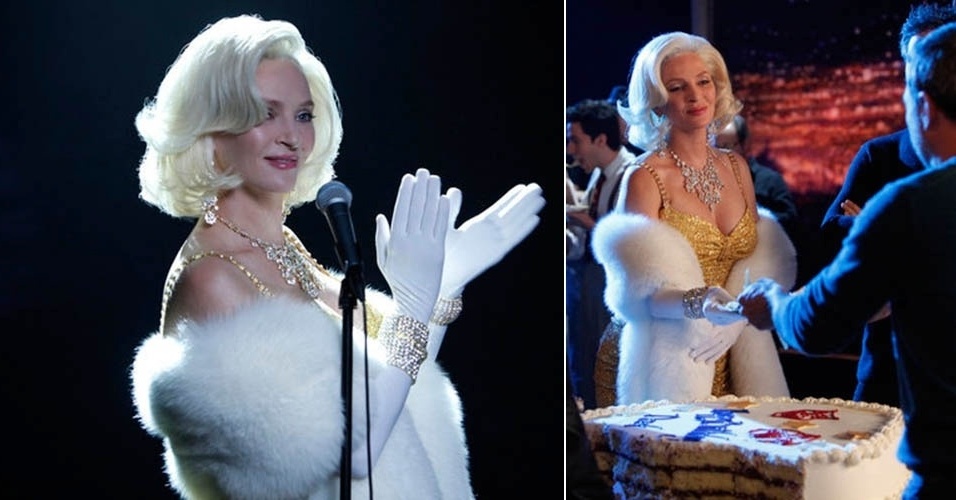 Atriz Uma Thurman aparece caracterizada como Marilyn Monroe em gravação da série "Smash", que tem a diva como fio condutor da história
