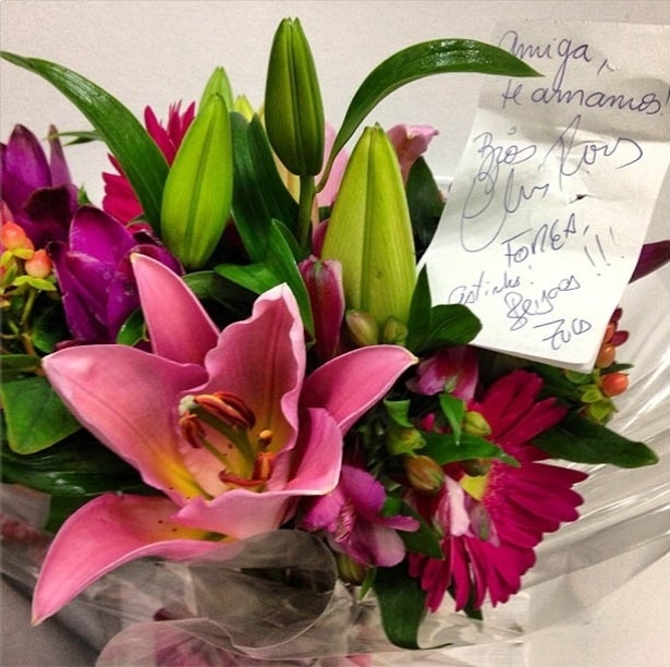 Após anunciar separação, Ticiane Pinheiro ganha flores dos amigos