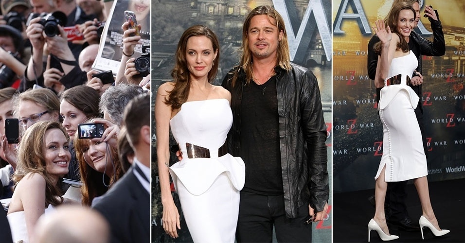 4.jun.2013 - No dia em que completa 38 anos, Angelina Jolie vai à pré-estreia com o marido na Alemanha