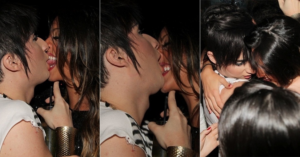 5.jun.2013 - Ex-BBB Serginho beija morena durante show de Anitta
