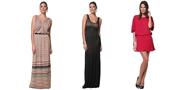 Entre os vestidos disponíveis para locação no site Dress & Go estão peças de marcas como Missoni, Iódice e Maria Garica (esq. para dir.) - Divulgação