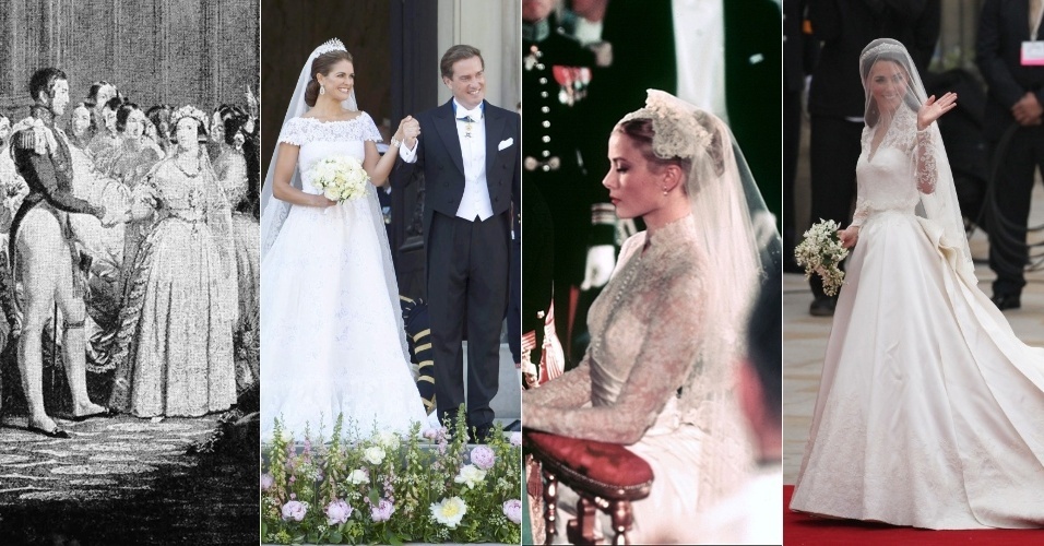 Casamentos naturalmente remetem à realeza. Afinal, os moldes de cerimônias que conhecemos são bastante inspirados em casamentos de reis e rainhas. Em 1840, a Rainha Vitória (ilustração à direita) escolheu um vestido branco para o seu casamento com o Príncipe Albert, realizado na capela St. James's Palace, na Inglaterra. A decisão fez com que as noivas passassem a usar branco e o costume se mantém até hoje. Navegue pelo álbum a seguir e veja o que pode aprender com os casamentos da realeza - AP Files/EFE/France Presse/Getty Images