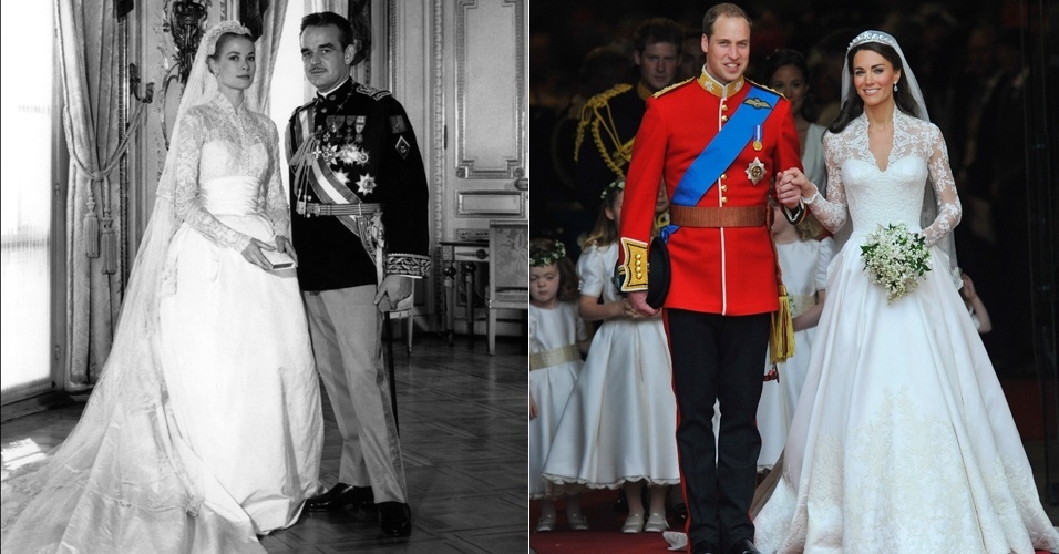 Mangas longas: tanto Grace Kelly quanto Kate Middleton optaram por vestidos com mangas longas de renda. O look mais recatado ainda dá um ar imponente à noiva e ainda pode ser facilmente incorporado pelas noivas brasileiras que vão se casar no inverno. Clique no Mais ao lado e veja dicas para noivas que desejam espantar o frio - AFP/Reuters