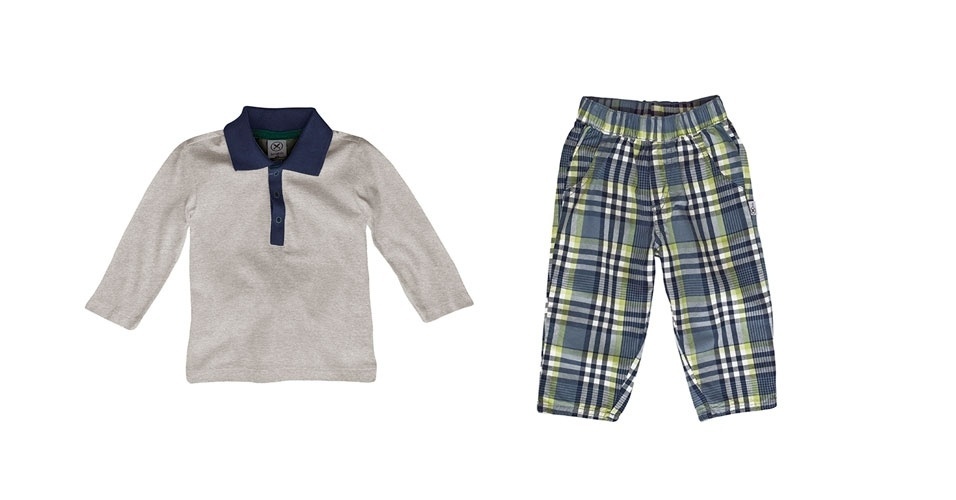 Conjunto de camisa polo e calça xadrez com elástico na cintura e bolsos laterais. Tamanho: P, M e G que veste de 1 a 3 anos. Da Hering Kids. SAC: 0800 47 3114. R$ 69,99. Preço consultado em maio de 2013. Sujeito a alterações - Divulgação
